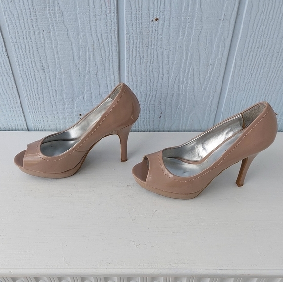 Candies Platform Pumps Slip-on Peep toe Nude Tan size 9.5 - Picture 5 of 12